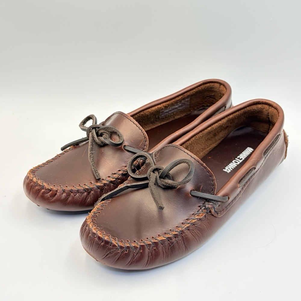 Minnetonka Classic Driving Moccasins Dark Brown Leather Women's Sz 9 Style 698